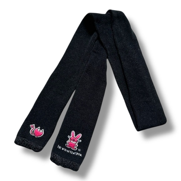 Y2K It’s Happy Bunny I’m Worse Than You Black Scarf Embroidered Patches Punk - Picture 1 of 6